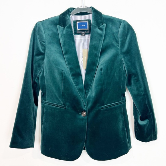 J. CREW GREEN VELVET PARKE ONE BUTTON BLAZER WOMENS SZ 0P NWT - Picture 2 of 7